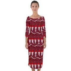 Bearded Santa Pattern Quarter Sleeve Midi Bodycon Dress by bloomingvinedesign