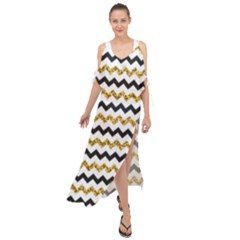 Black And Gold Glitters Zigzag Retro Pattern Golden Metallic Texture Maxi Chiffon Cover Up Dress