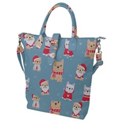 Cute French Bulldog Puppy Dog Christmas Costume Seamless Pattern Buckle Top Tote Bag by Vaneshart