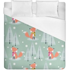 Cute Fox Christmas Winter Seamless Pattern Duvet Cover (king Size) by Vaneshart