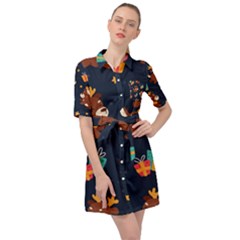 Colorful Funny Christmas Pattern Belted Shirt Dress by Vaneshart