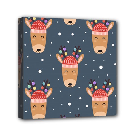 Cute Deer Heads Seamless Pattern Christmas Mini Canvas 6  X 6  (stretched) by Vaneshart