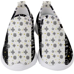 Black Golden Christmas Pattern Collection Kids  Slip On Sneakers by Vaneshart