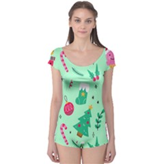 Funny Christmas Pattern Background Boyleg Leotard  by Vaneshart