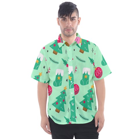 Funny Christmas Pattern Background Men s Short Sleeve Shirt by Vaneshart