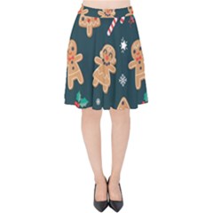 Colourful Funny Christmas Pattern Velvet High Waist Skirt by Vaneshart