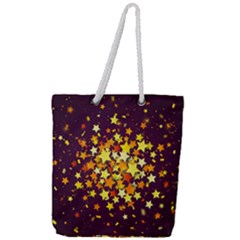 Colorful Confetti Stars Paper Particles Scattering Randomly Dark Background With Explosion Golden St Full Print Rope Handle Tote (large) by Vaneshart
