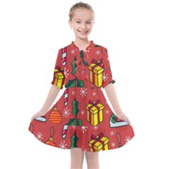 Colorful Funny Christmas Pattern Kids  All Frills Chiffon Dress by Vaneshart