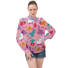 Colorful Funny Christmas Pattern Ho Ho Ho High Neck Long Sleeve Chiffon Top by Vaneshart