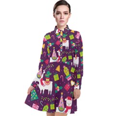 Colorful Funny Christmas Pattern Long Sleeve Chiffon Shirt Dress by Vaneshart