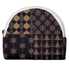 Golden Christmas Pattern Collection Horseshoe Style Canvas Pouch by Vaneshart