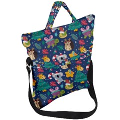 Colorful Funny Christmas Pattern Fold Over Handle Tote Bag by Vaneshart