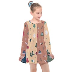 Flat Design Christmas Pattern Collection Kids  Long Sleeve Dress by Vaneshart