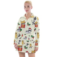 Christmas Funny Pattern Cat Women s Long Sleeve Casual Dress by Vaneshart