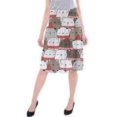 Cute Adorable Bear Merry Christmas Happy New Year Cartoon Doodle Seamless Pattern Midi Beach Skirt by Vaneshart