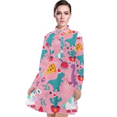 Colorful Funny Christmas Pattern Ho Ho Ho Long Sleeve Chiffon Shirt Dress by Vaneshart