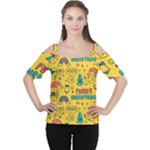 Colorful Funny Christmas Pattern Cool Ho Ho Ho Lol Cutout Shoulder Tee