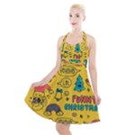 Colorful Funny Christmas Pattern Cool Ho Ho Ho Lol Halter Party Swing Dress 