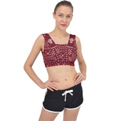 Beautiful Knitted Christmas Pattern Red V-back Sports Bra by Vaneshart