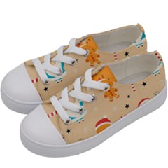 Funny Christmas Pattern Background Kids  Low Top Canvas Sneakers by Vaneshart