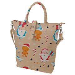 Funny Christmas Pattern Background Buckle Top Tote Bag by Vaneshart