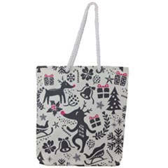 Hand Drawn Pattern Christmas Full Print Rope Handle Tote (large) by Vaneshart