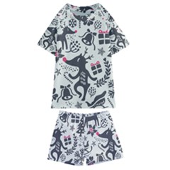 Hand Drawn Pattern Christmas Kids  Swim Tee And Shorts Set by Vaneshart