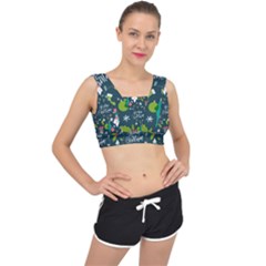 Funny Christmas Pattern Background V-back Sports Bra by Vaneshart