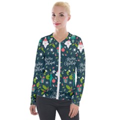 Funny Christmas Pattern Background Velour Zip Up Jacket by Vaneshart