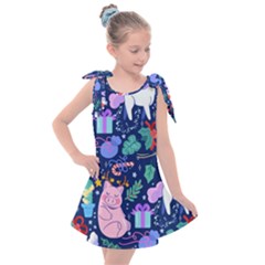Colorful Funny Christmas Pattern Pig Animal Kids  Tie Up Tunic Dress by Vaneshart