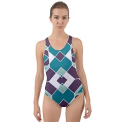 Teal And Plum Geometric Pattern Cut-out Back One Piece Swimsuit by mccallacoulture