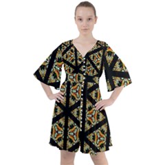 Pattern Stained Glass Triangles Boho Button Up Dress by HermanTelo