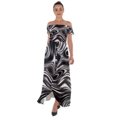 Wave Abstract Lines Off Shoulder Open Front Chiffon Dress by HermanTelo