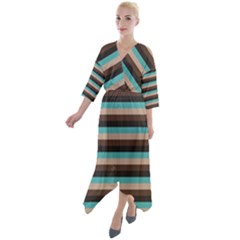 Stripey 1 Quarter Sleeve Wrap Front Maxi Dress by anthromahe