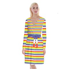 Stripey 2 Long Sleeve Velvet Front Wrap Dress by anthromahe