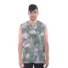 Green And White Textured Botanical Motif Manipulated Photo Men s Basketball Tank Top by dflcprintsclothing