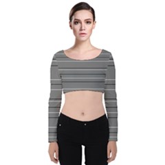 Black Grey White Stripes Velvet Long Sleeve Crop Top by anthromahe