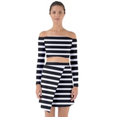 Black & White Stripes Off Shoulder Top With Skirt Set by anthromahe