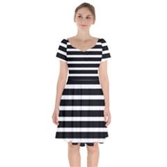 Black & White Stripes Short Sleeve Bardot Dress by anthromahe