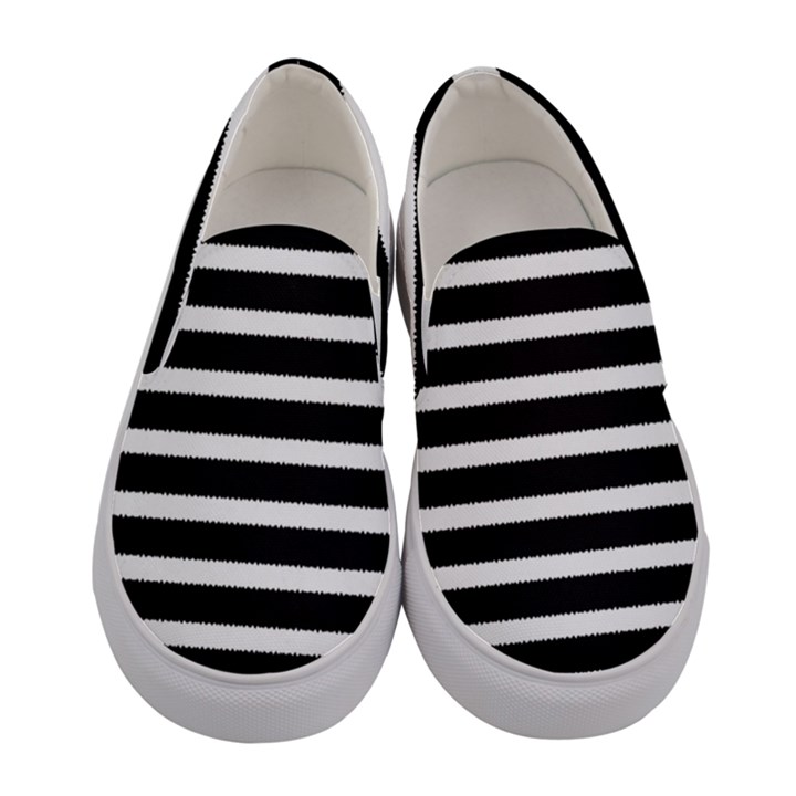 Black & White Stripes Women s Canvas Slip Ons