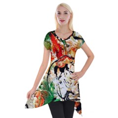 Lilies In A Vase 1 4 Short Sleeve Side Drop Tunic by bestdesignintheworld