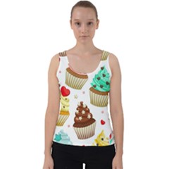 Seamless Pattern Yummy Colored Cupcakes Velvet Tank Top by Wegoenart