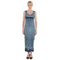 Luxury Mandala With Golden Arabesque Pattern Arabic Islamic East Style Fitted Maxi Dress by Wegoenart