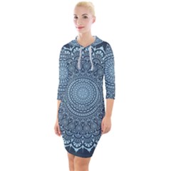 Luxury Mandala With Golden Arabesque Pattern Arabic Islamic East Style Quarter Sleeve Hood Bodycon Dress by Wegoenart