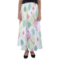Beautiful Seamless Vector Tropical Pattern Background With Flamingo Hibiscus Flared Maxi Skirt by Wegoenart