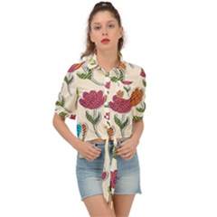 Pattern With Paper Tulips Tie Front Shirt  by Wegoenart