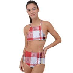 Plaid Mosaic Pixel Seamless Pattern High Waist Tankini Set by Wegoenart