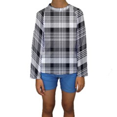 Black White Plaid Checked Seamless Pattern Kids  Long Sleeve Swimwear by Wegoenart