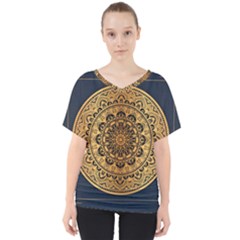 Luxury Mandala Background With Golden Arabesque Pattern Arabic Islamic East Style Premium Vector V-neck Dolman Drape Top by Wegoenart