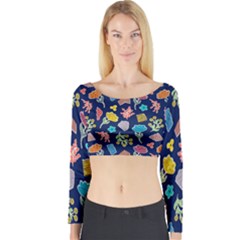 Pattern With Paper Flowers Long Sleeve Crop Top by Wegoenart